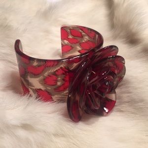 Plastic cuff bangle bracelet red & brown 2.25”